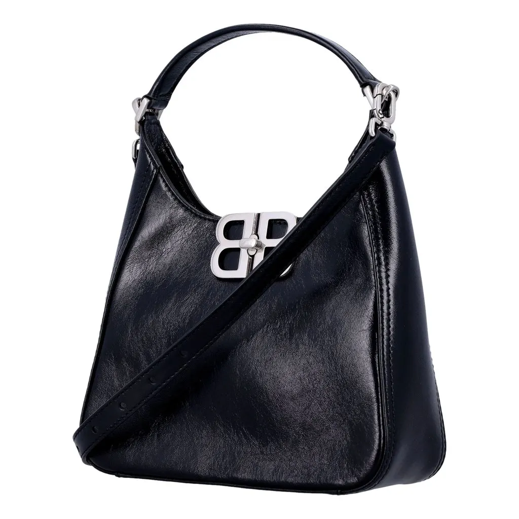 Balenciaga BB Soft Hobo Mini Black Smooth Calfskin Leather Shoulder Crossbody Bag Beige Leather Never worn - Back View