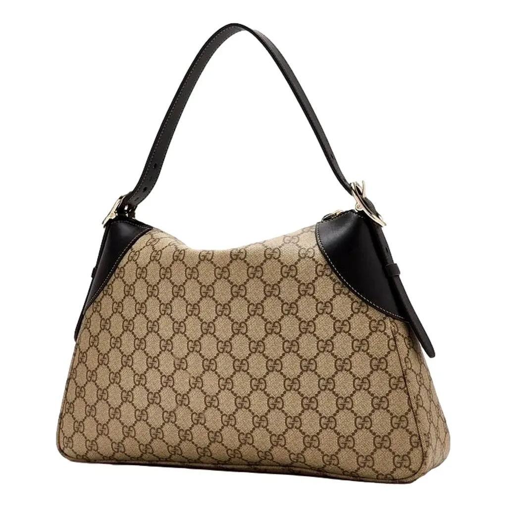 Gucci GG Emblem Surpeme Canvas Medium Leather Shoulder Bag Black Beige Brown Leather Never worn - Back View