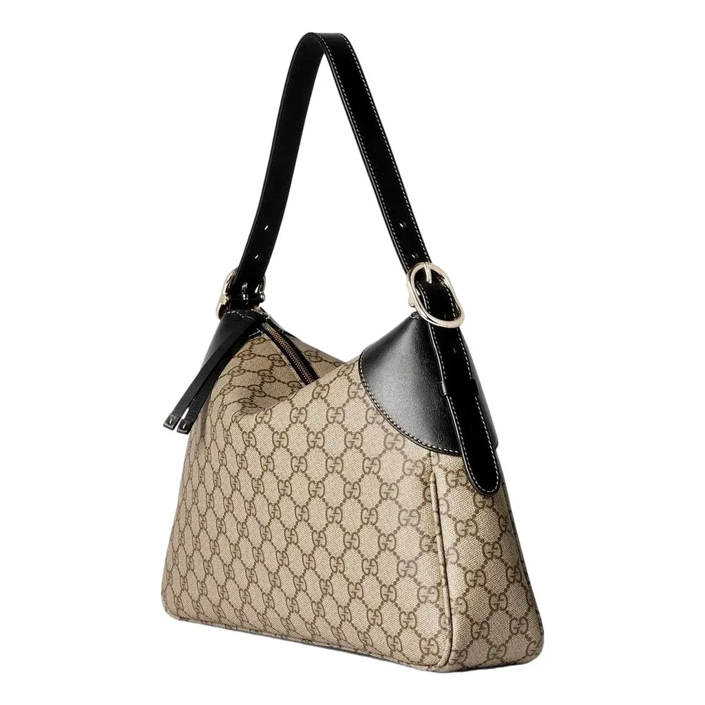 Gucci GG Emblem Surpeme Canvas Medium Leather Shoulder Bag Black Beige Brown Leather Never worn - Inside View