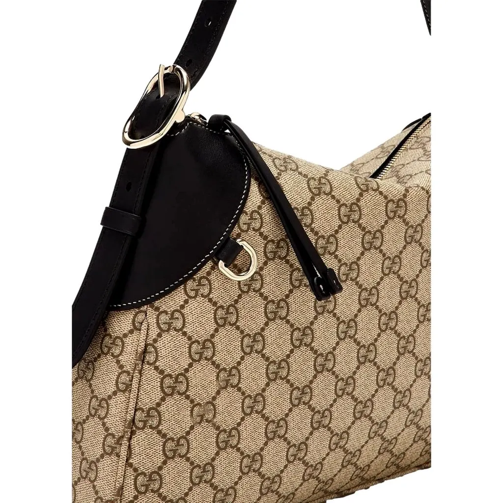 Gucci GG Emblem Surpeme Canvas Medium Leather Shoulder Bag Black Beige Brown Leather Never worn - Box View