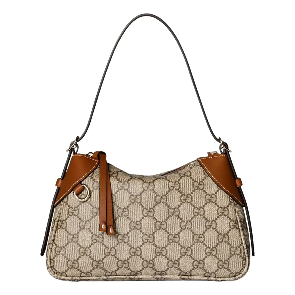 Gucci GG Emblem Supreme Canvas Leather Shoulder Bag Brown Beige Brown Leather Never worn - Front View