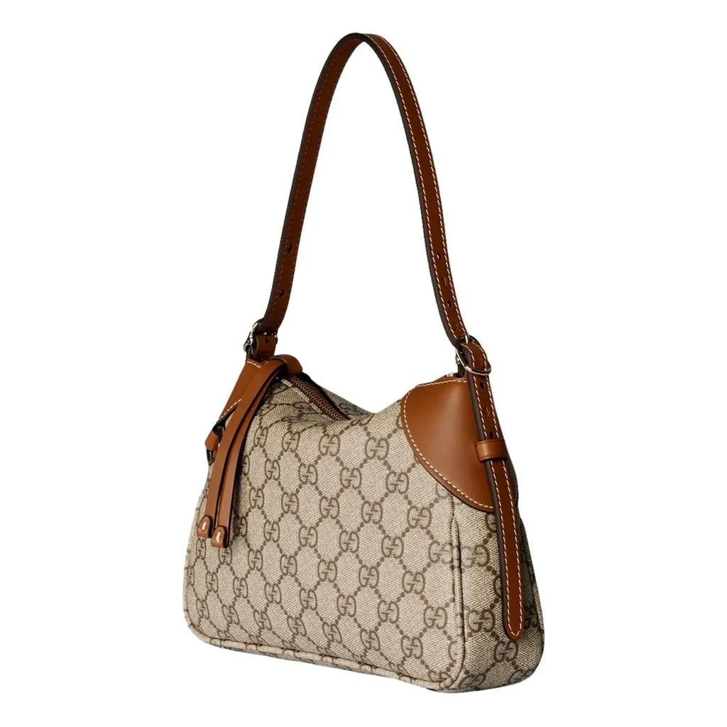 Gucci GG Emblem Supreme Canvas Leather Shoulder Bag Brown Beige Brown Leather Never worn - Back View