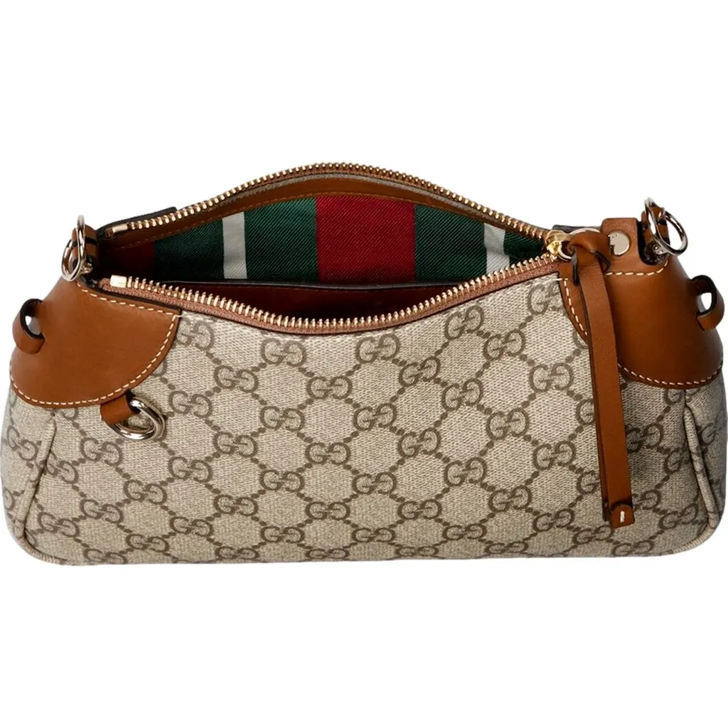Gucci GG Emblem Supreme Canvas Leather Shoulder Bag Brown Beige Brown Leather Never worn - Box View
