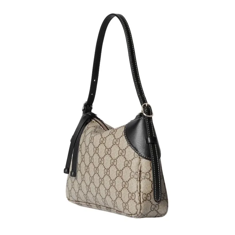 Gucci GG Emblem Supreme Canvas Leather Shoulder Bag Black Beige Beige Leather Never worn - Inside View