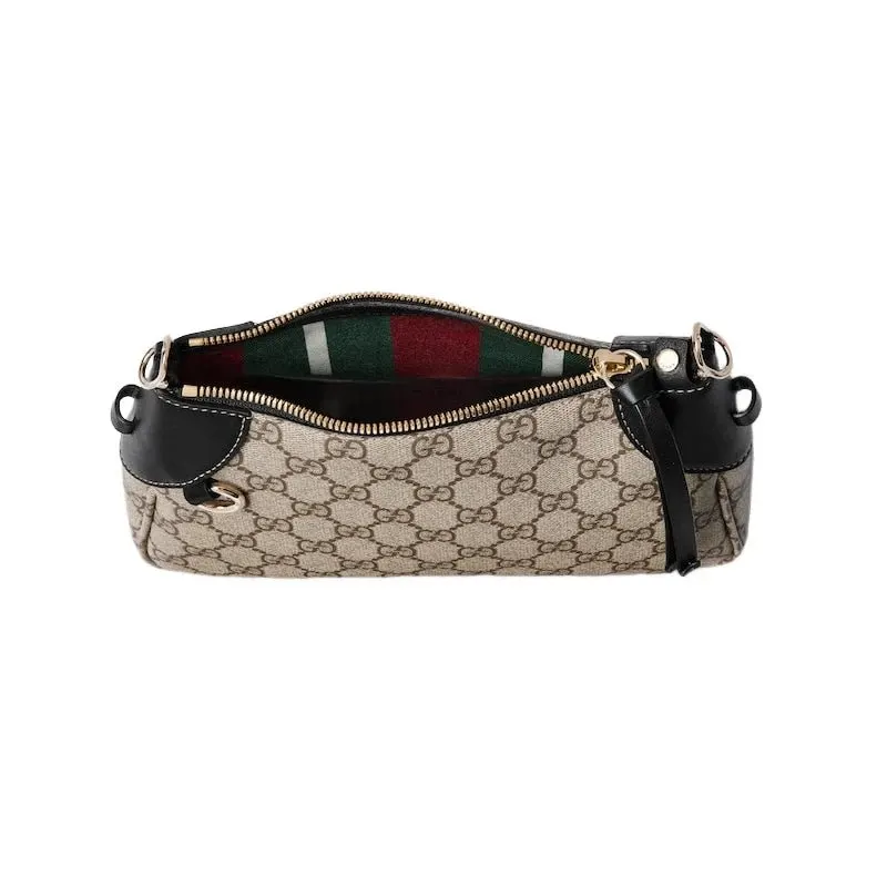 Gucci GG Emblem Supreme Canvas Leather Shoulder Bag Black Beige Beige Leather Never worn - Model View