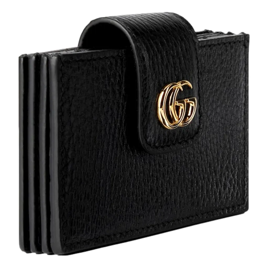 Gucci GG Marmont Leather Card Case Wallet with Gold Double G Snap Closure Black Leather Never worn - Back View