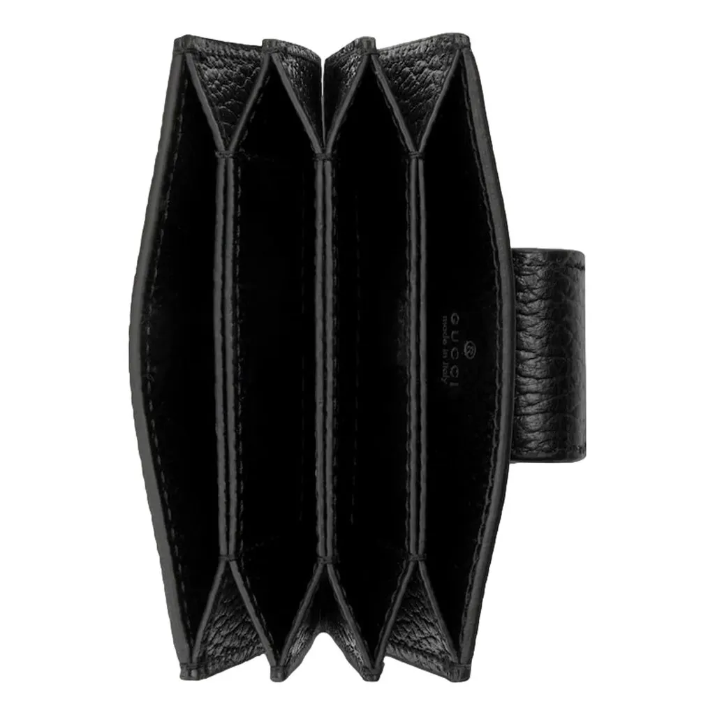 Gucci GG Marmont Leather Card Case Wallet with Gold Double G Snap Closure Black Leather Never worn - Inside View