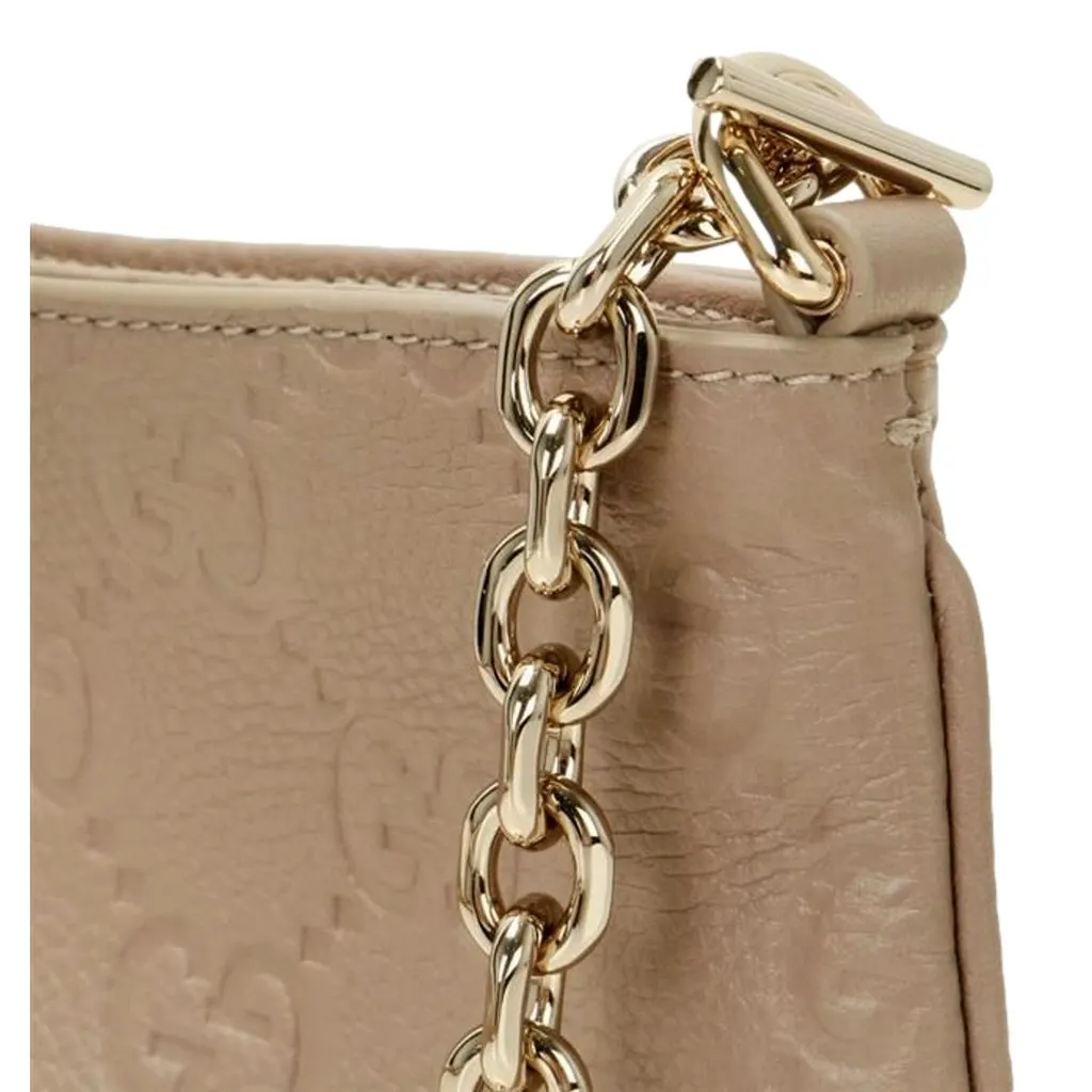 Gucci GG Logo Small Leather Shoulder Bag with Chain Strap in Beige Brown Leather Never worn - Back View