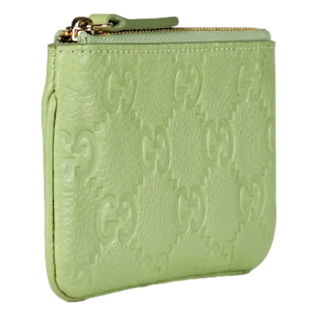 Gucci GG Embossed Green Leather Key Pouch Green Leather Never worn - Back View