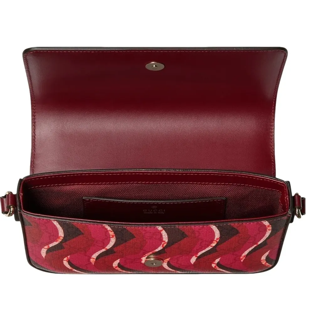Gucci Printed Red Snake Mini Supreme Crossbody Bag Red Leather Never worn - Model View