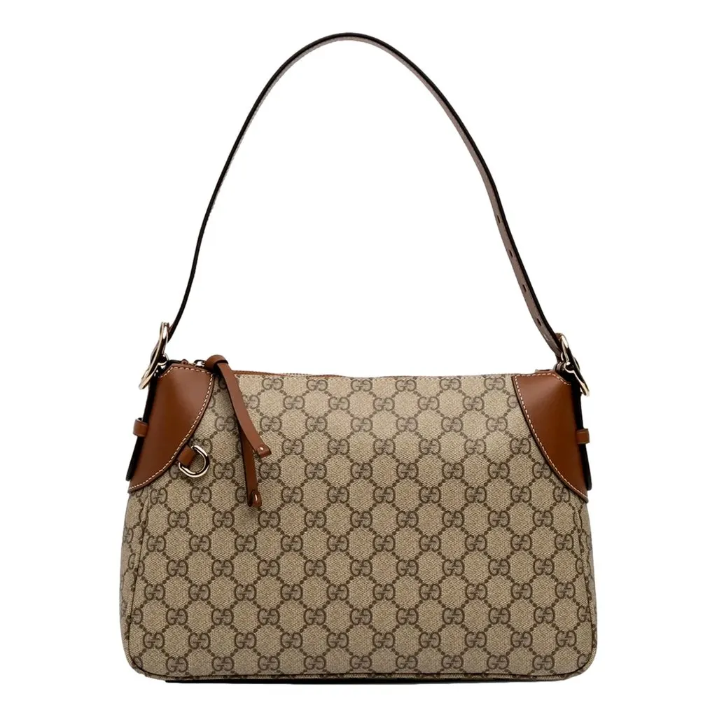 Gucci GG Supreme Emblem Medium Shoulder Bag Brown Beige Brown Canvas Never worn - Front View