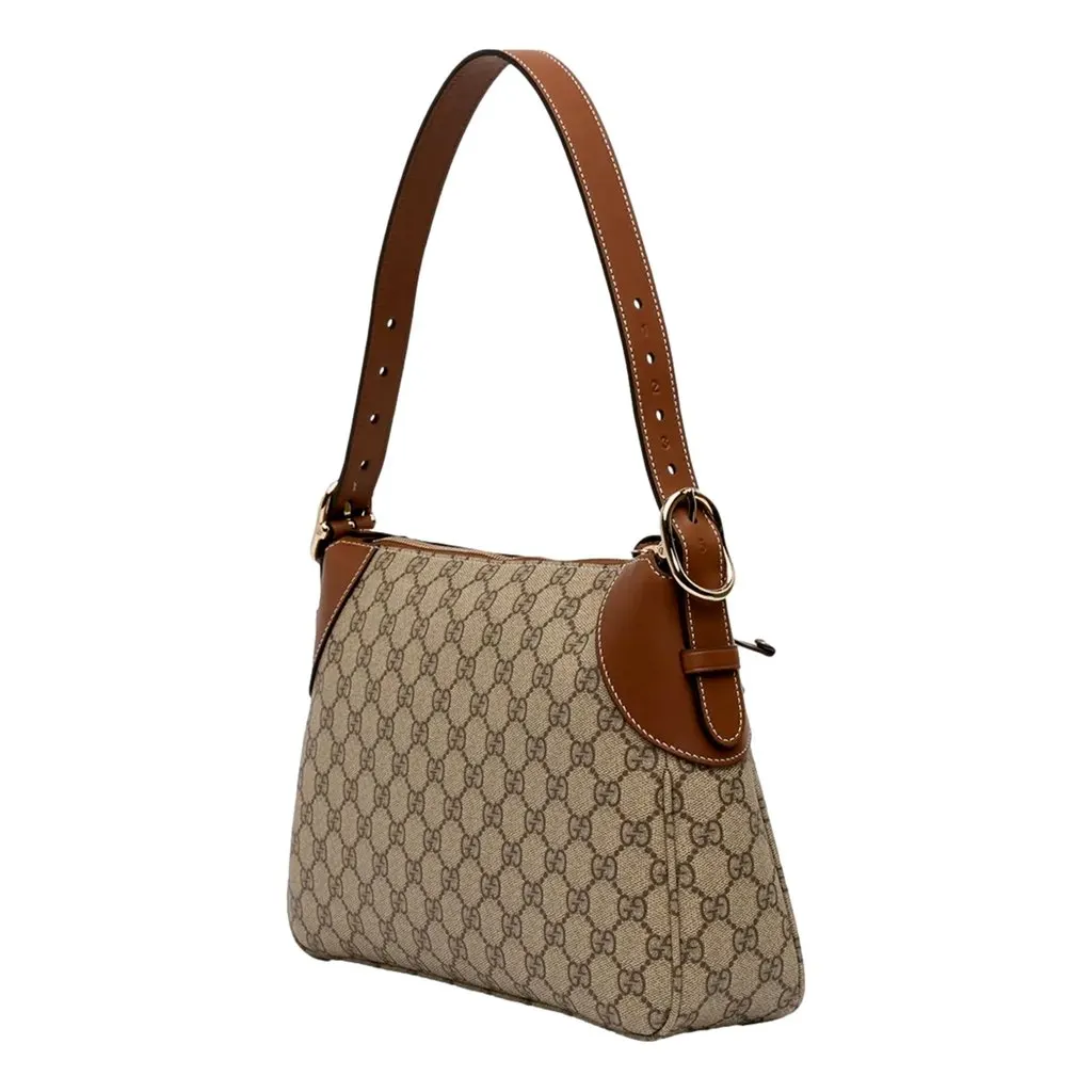 Gucci GG Supreme Emblem Medium Shoulder Bag Brown Beige Brown Canvas Never worn - Back View