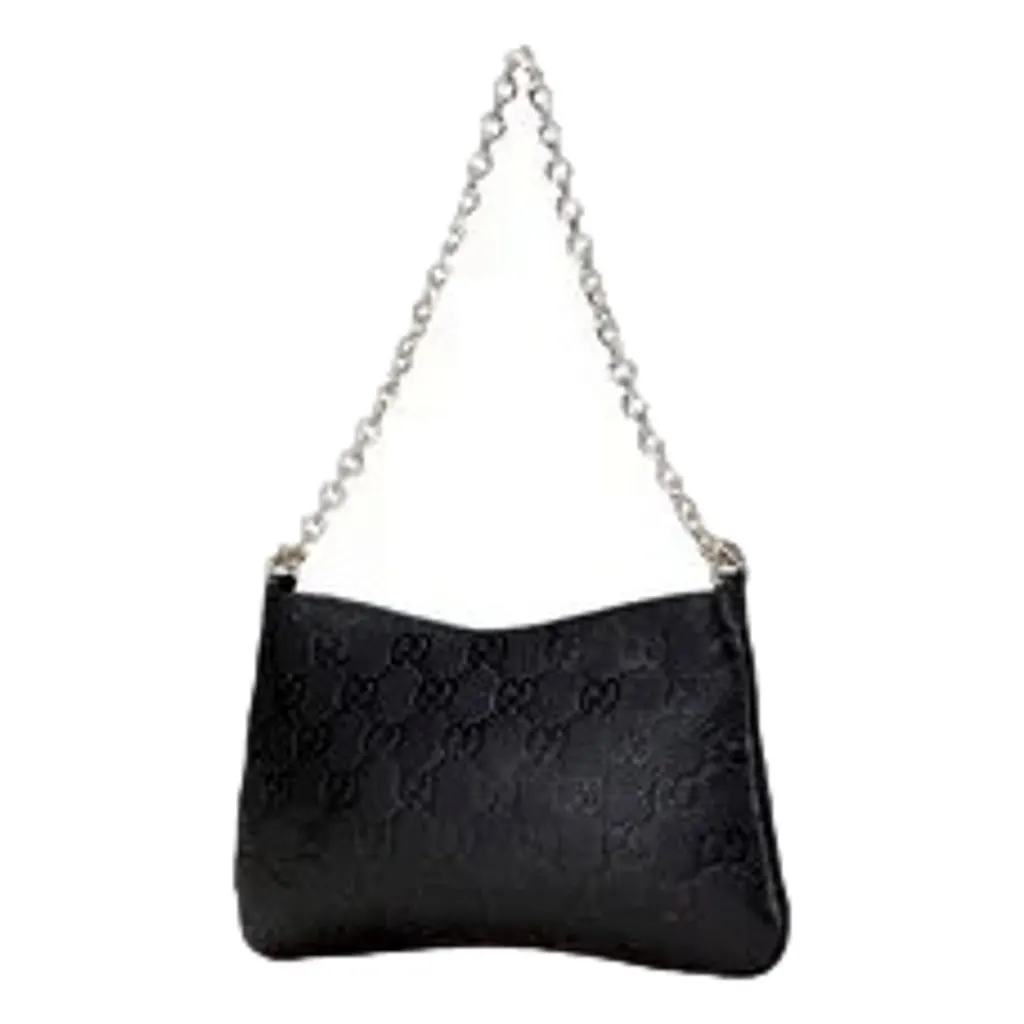 Gucci GG Emblem Black Leather Shoulder Bag Chain Strap Black Leather Never worn - Back View