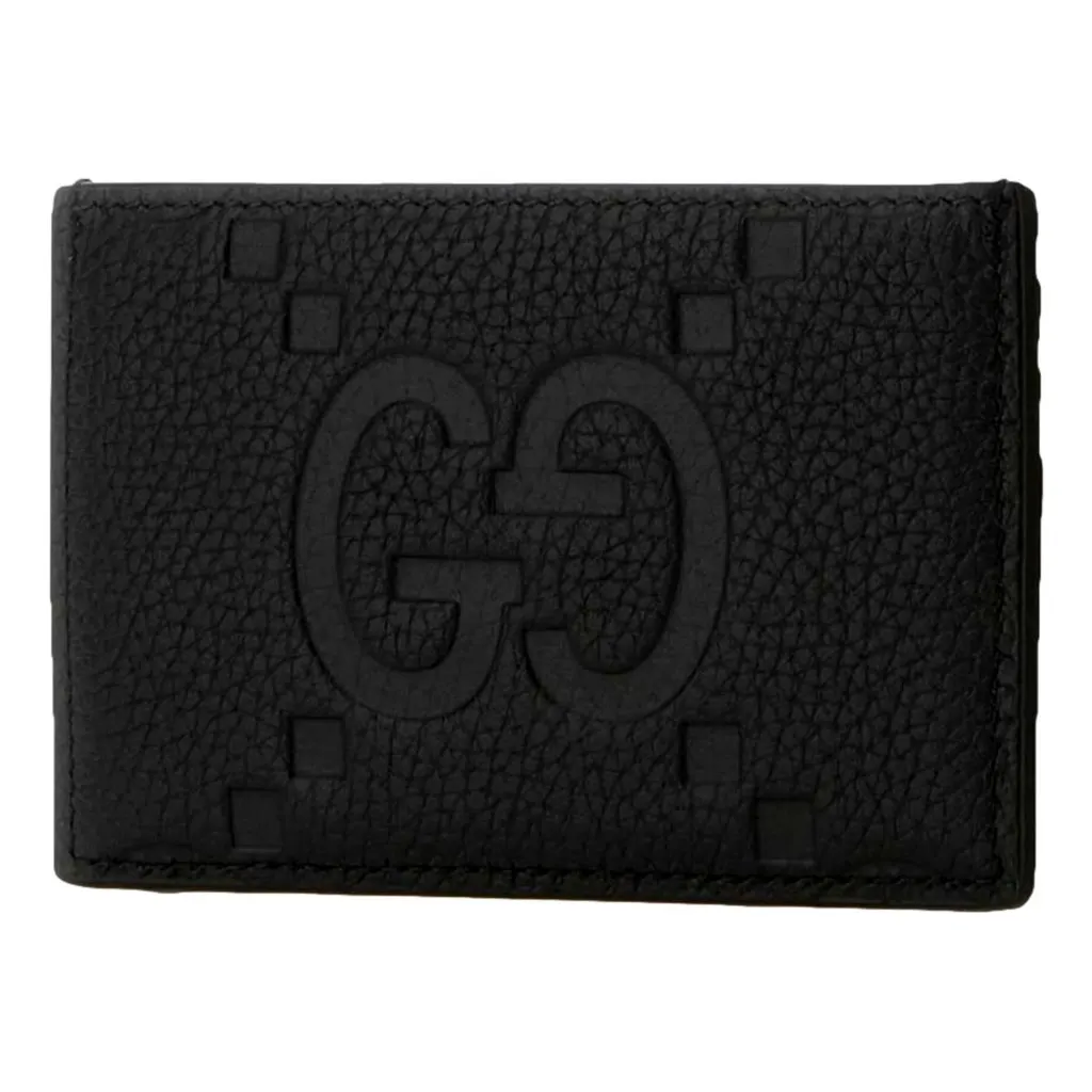 Gucci Jumbo GG Black Leather Card Holder Wallet Embossed Logo Black Leather Never worn - Back View