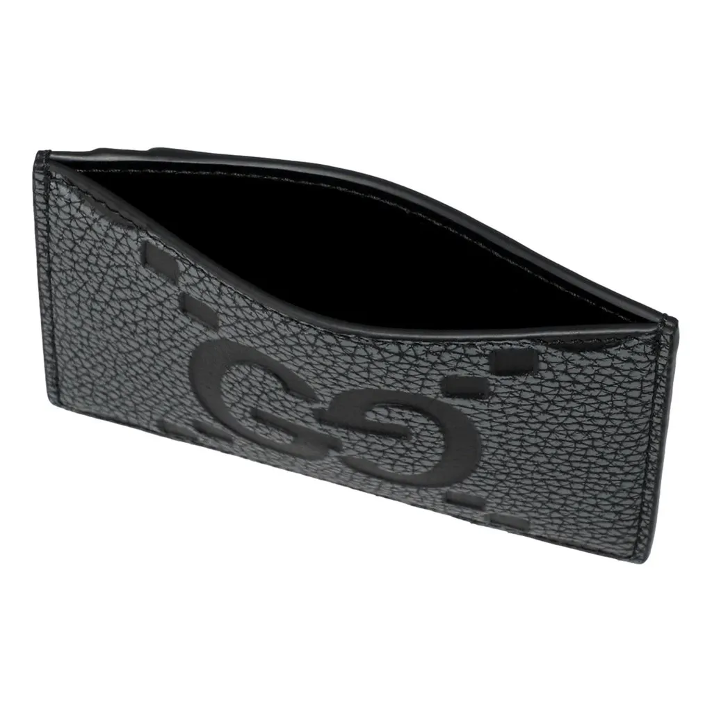 Gucci Jumbo GG Gray Leather Card Holder Wallet Embossed Logo Black Leather Never worn - Inside View