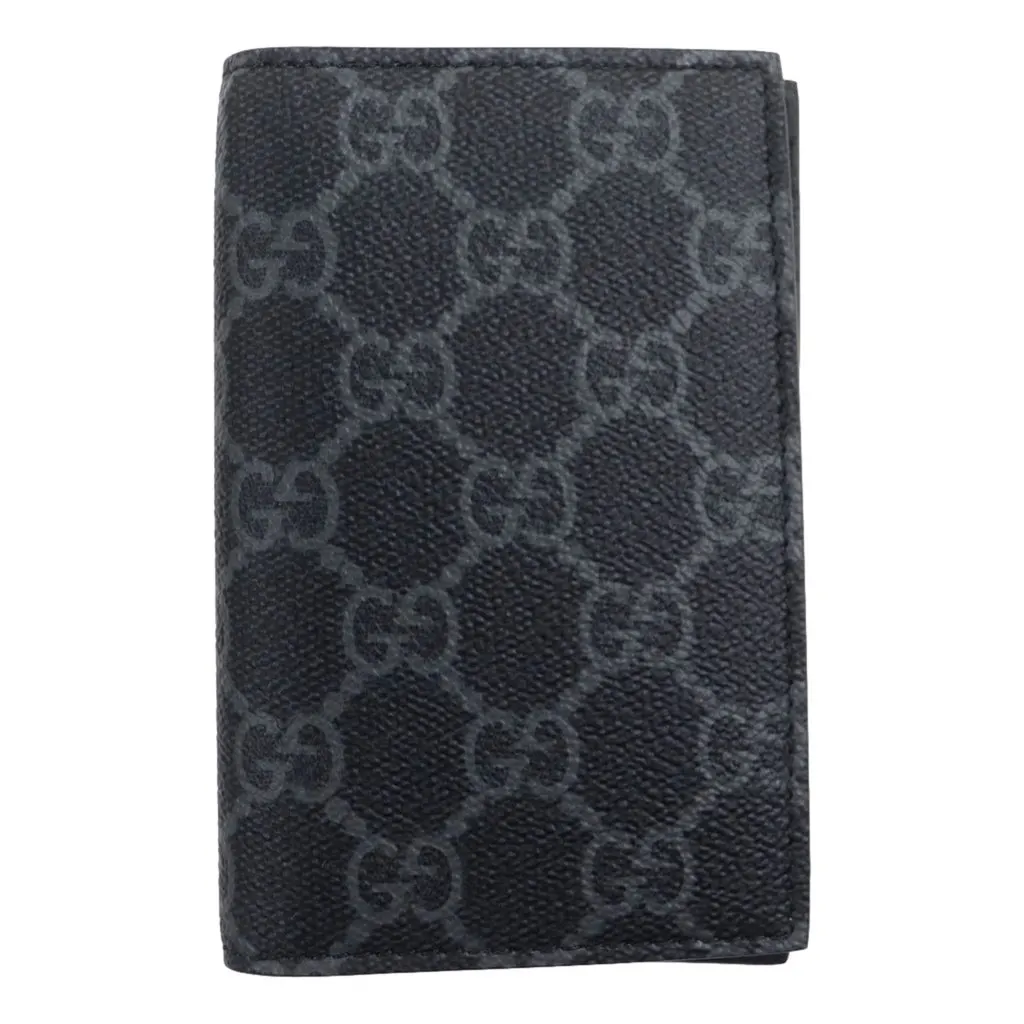 Gucci GG Emblem Black Leather and Canvas Vertical Bifold Wallet Black Leather Never worn - Front View