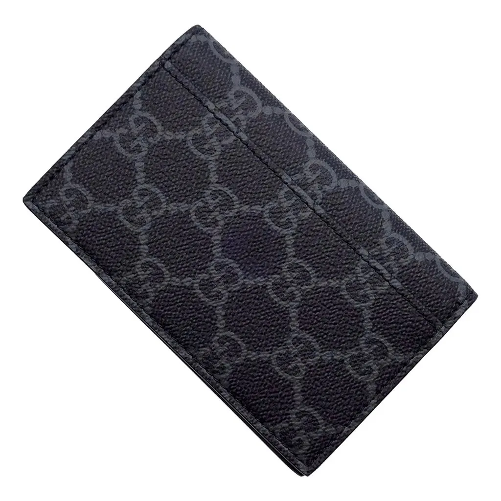 Gucci GG Emblem Black Leather and Canvas Vertical Bifold Wallet Black Leather Never worn - Back View