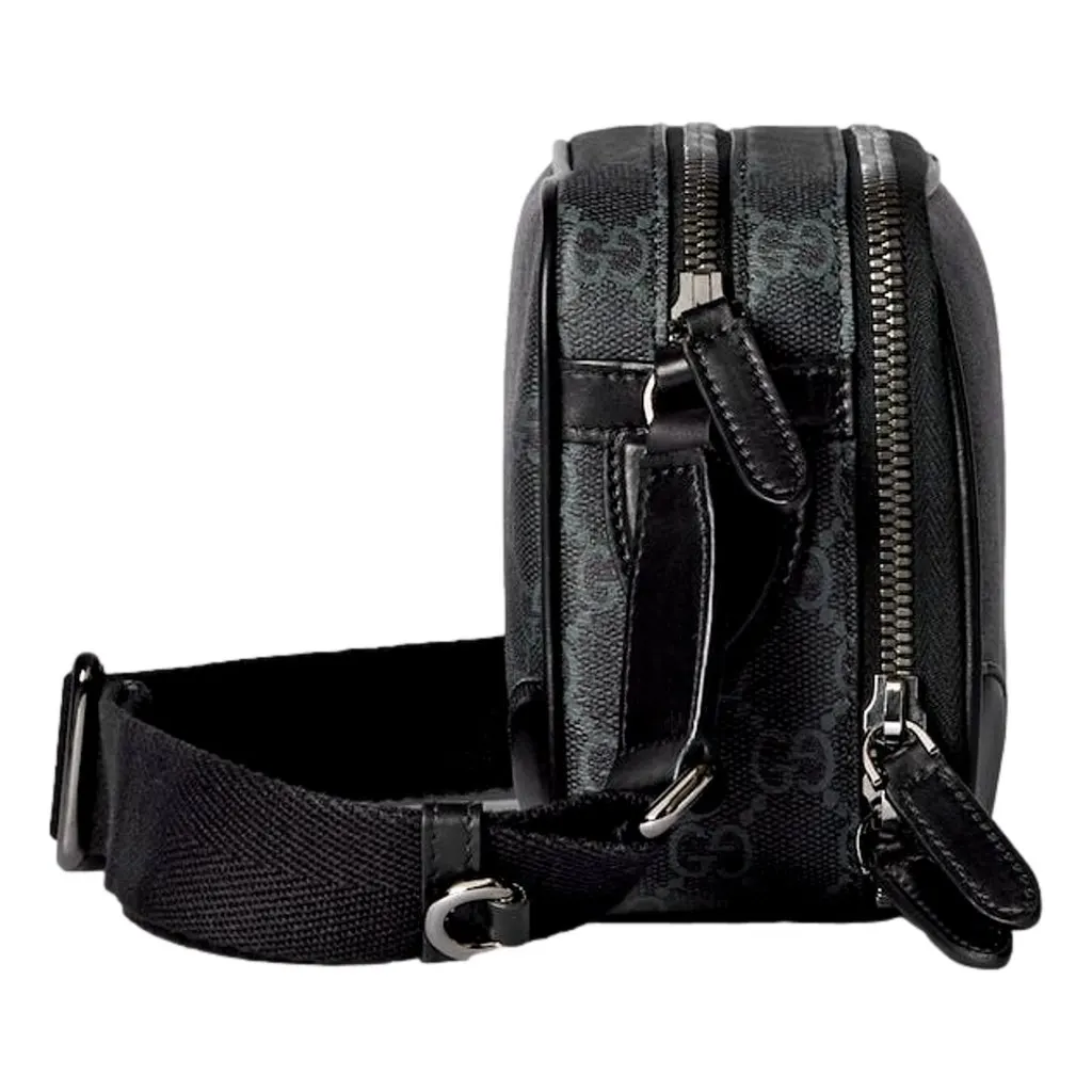 Gucci GG Black Canvas and Leather Unisex Dual Compartment Crossbody Bag Black Leather Never worn - Inside View