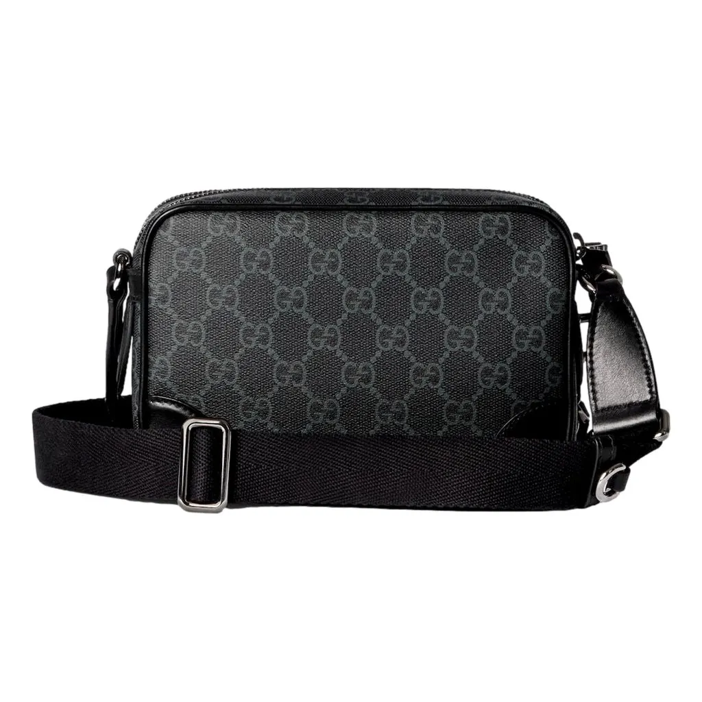 Gucci GG Black Canvas and Leather Unisex Dual Compartment Crossbody Bag Black Leather Never worn - Box View