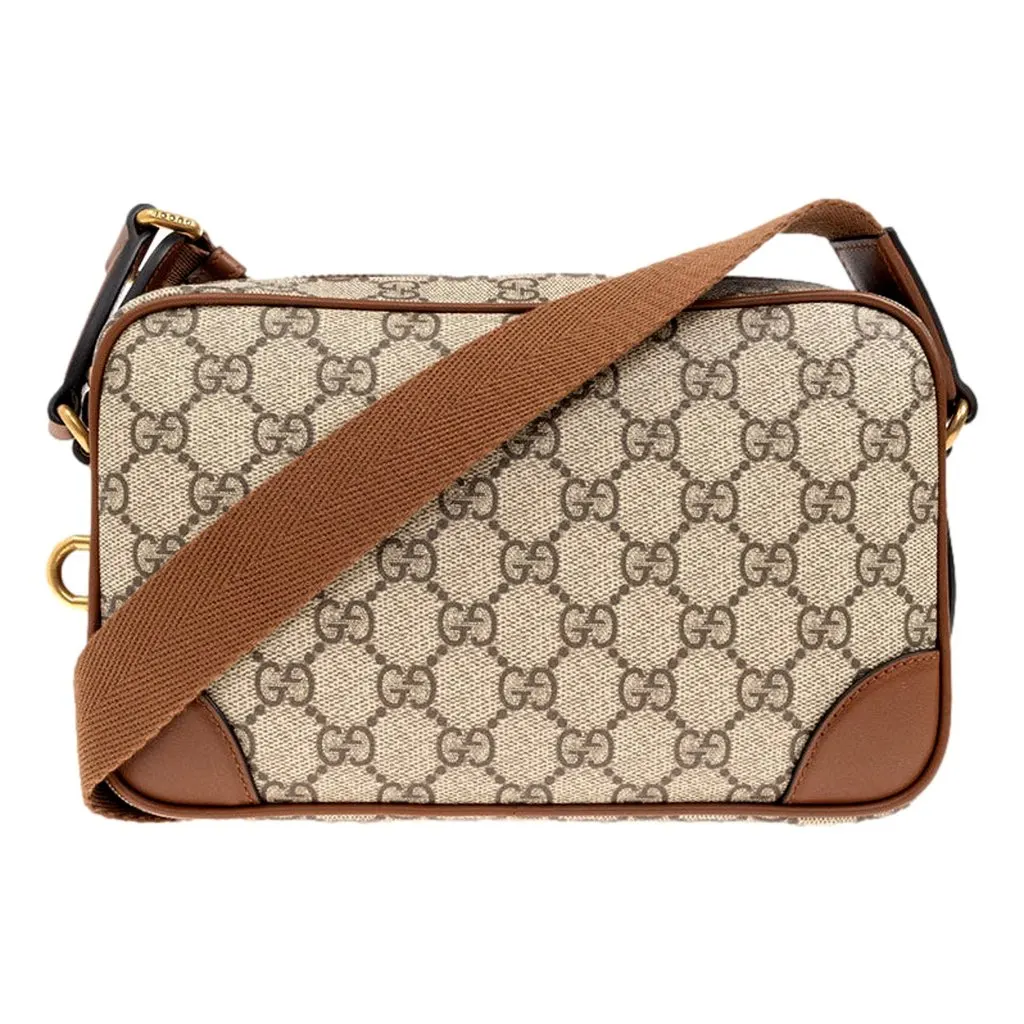 Gucci Gucci GG Supreme Canvas Brown Leather Camera Bag Crossbody Beige Leather Never worn - Front View