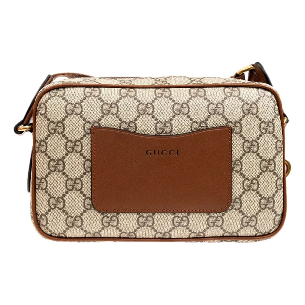 Gucci Gucci GG Supreme Canvas Brown Leather Camera Bag Crossbody Beige Leather Never worn - Back View