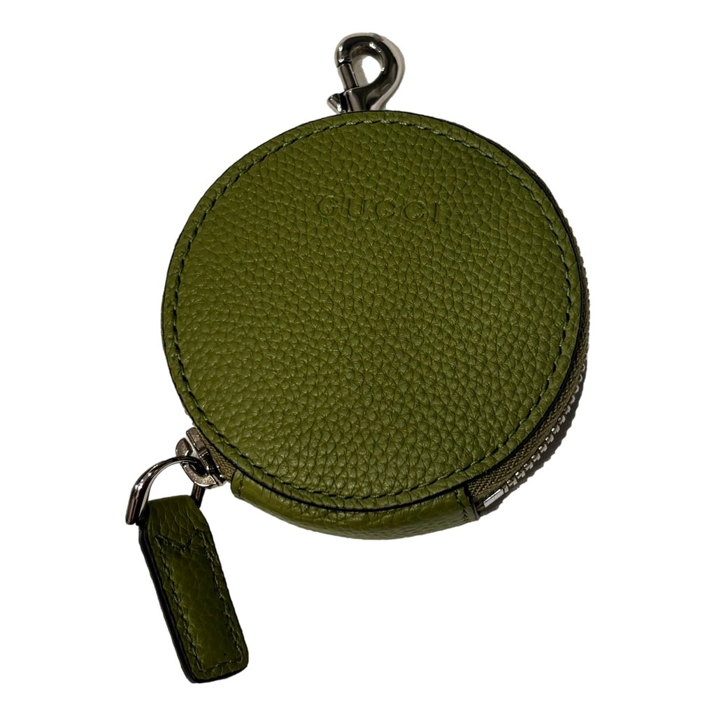 Gucci Gucci Round Coin Case Keychain Calf Leather Lime Green