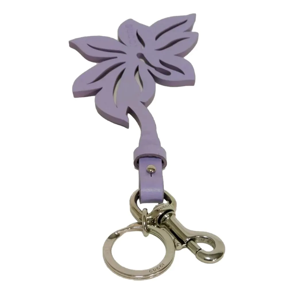 Gucci Leather Flower Keychain Charm Lilac Purple Purple Leather Never worn - Back View