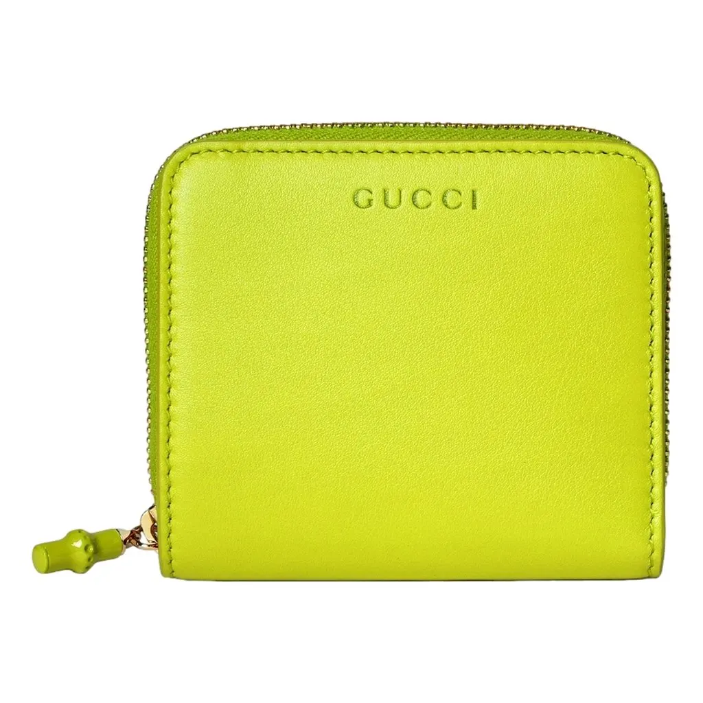 Gucci Gucci Bamboo Series Lime Green Leather Zip Around Bifold Wallet Green Leather Never worn - Front View