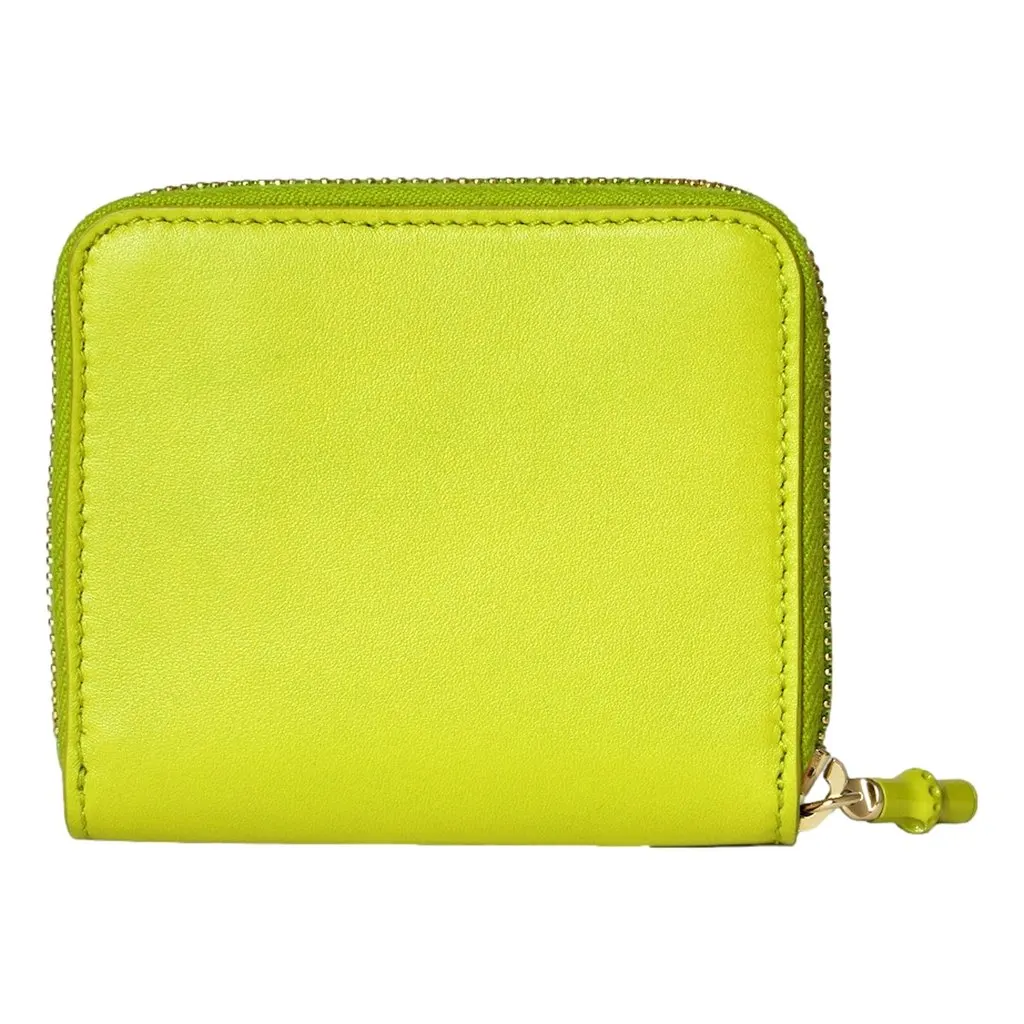 Gucci Gucci Bamboo Series Lime Green Leather Zip Around Bifold Wallet Green Leather Never worn - Inside View