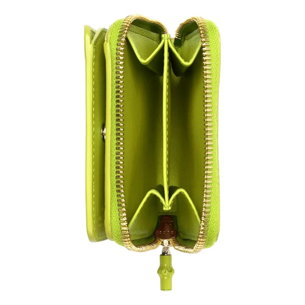 Gucci Gucci Bamboo Series Lime Green Leather Zip Around Bifold Wallet Green Leather Never worn - Box View