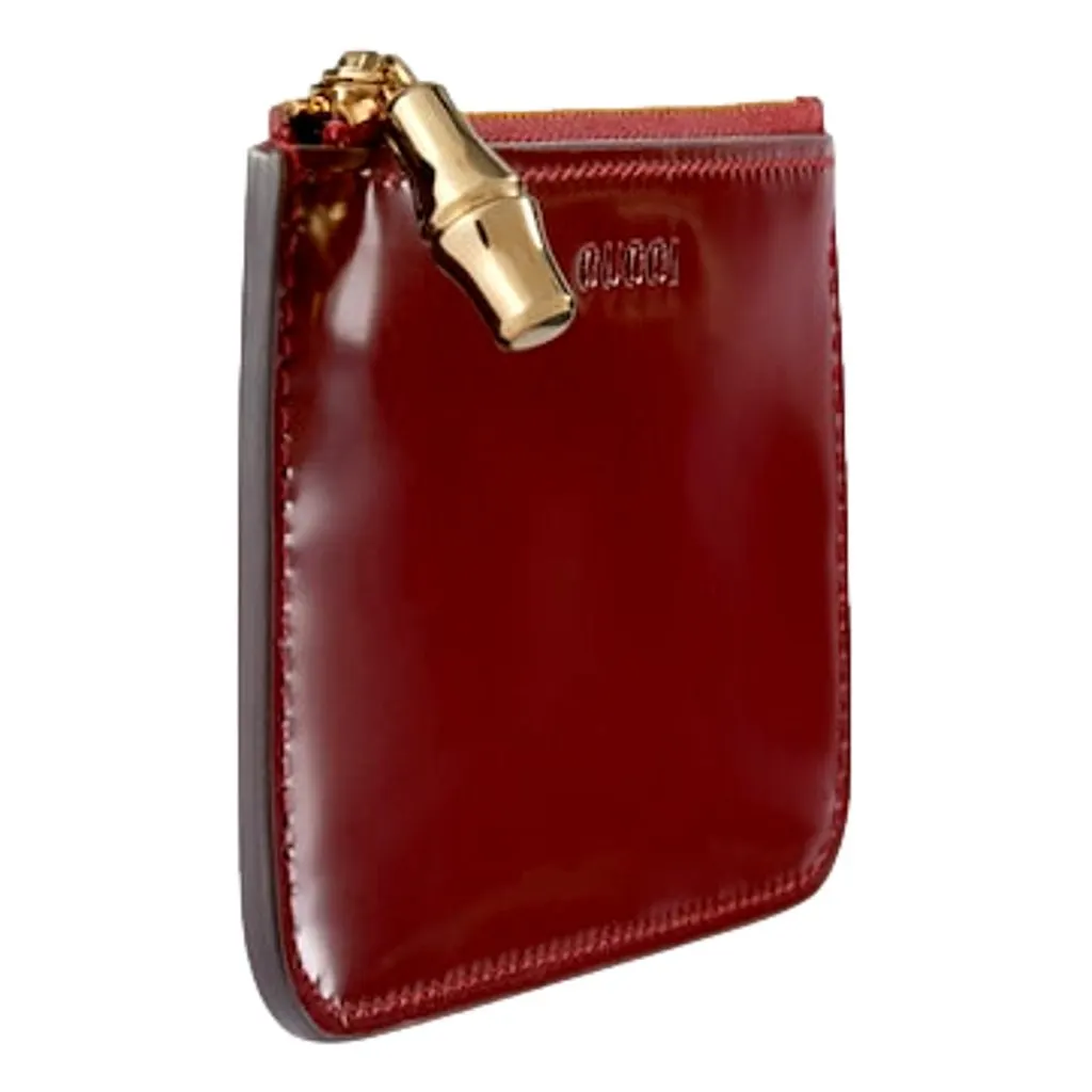 Gucci Gucci Bamboo Series Bordeaux Patent Leather Zipper Key Pouch Wallet Red Leather Never worn - Back View