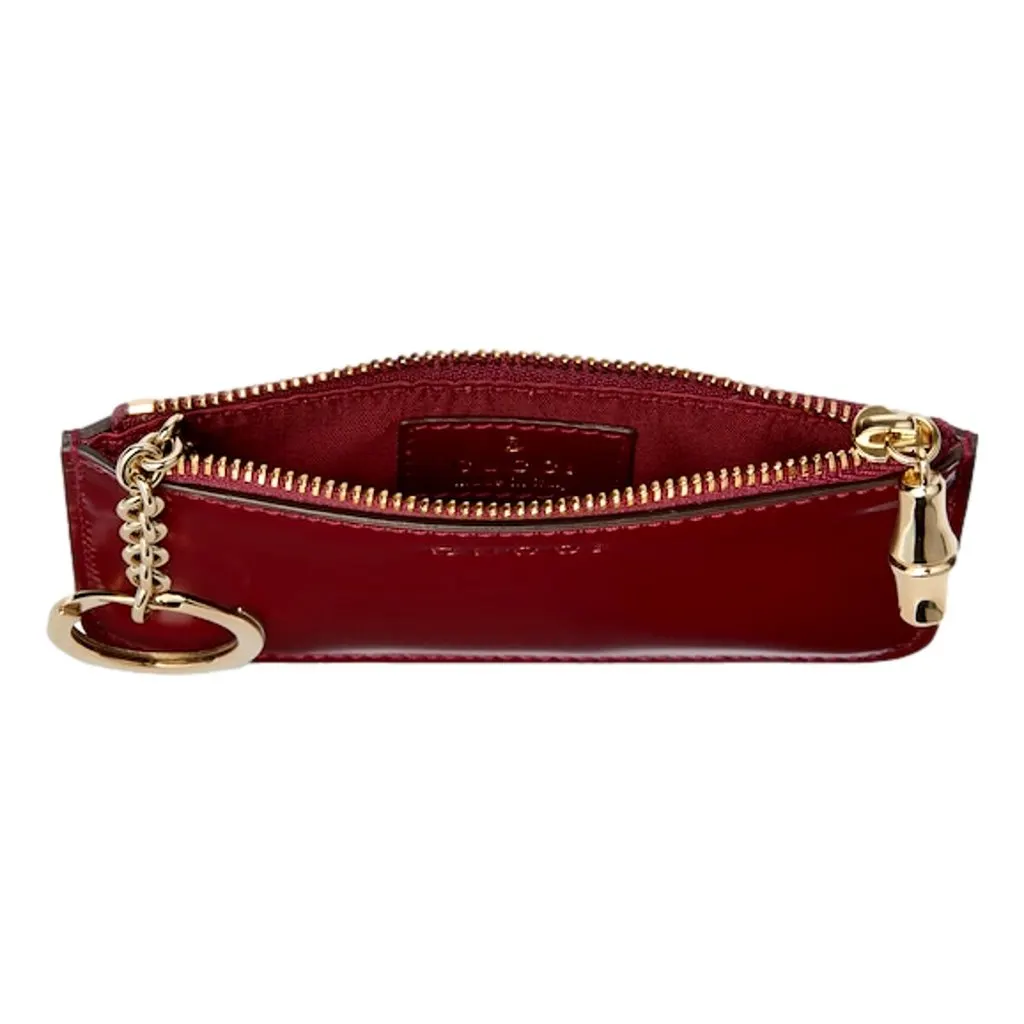 Gucci Gucci Bamboo Series Bordeaux Patent Leather Zipper Key Pouch Wallet Red Leather Never worn - Inside View