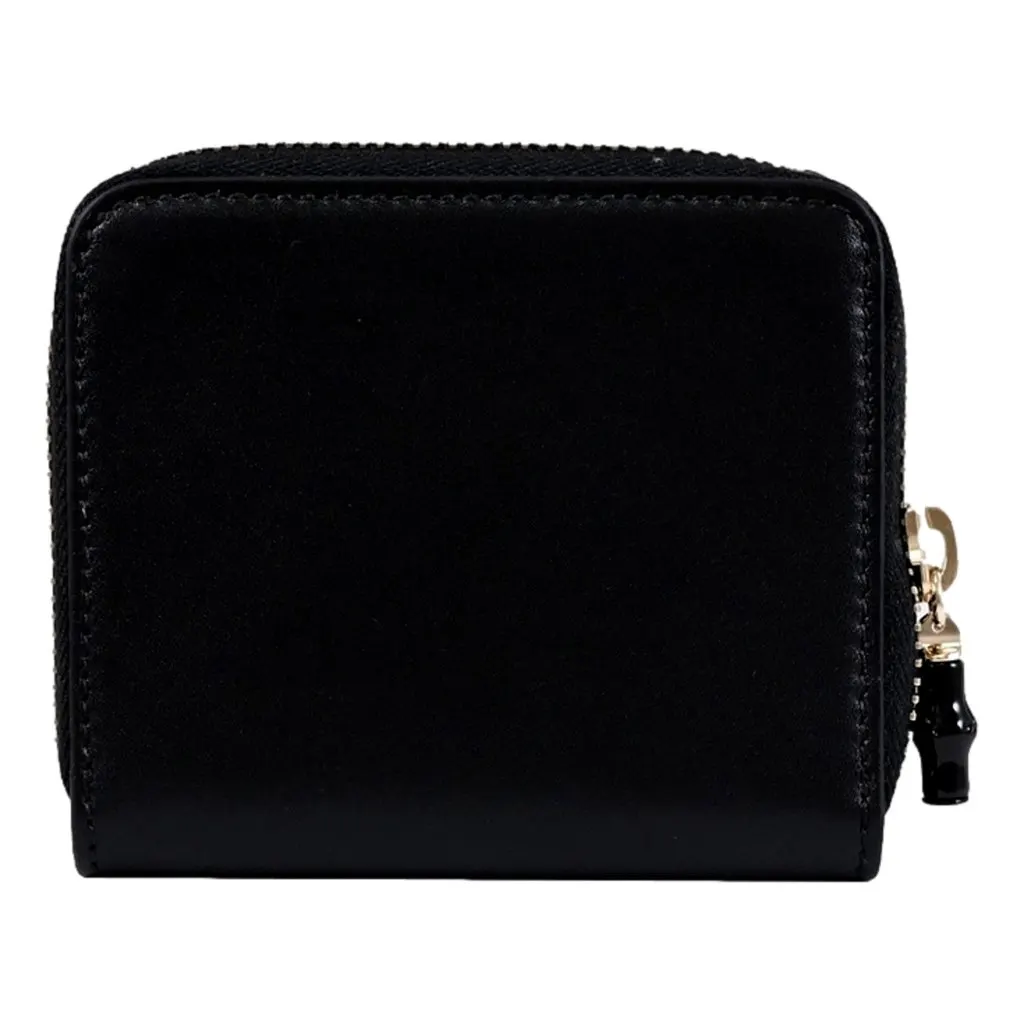 Gucci Black Patent Leather Zip-Around Wallet with Bamboo Pull Black Leather Never worn - Back View