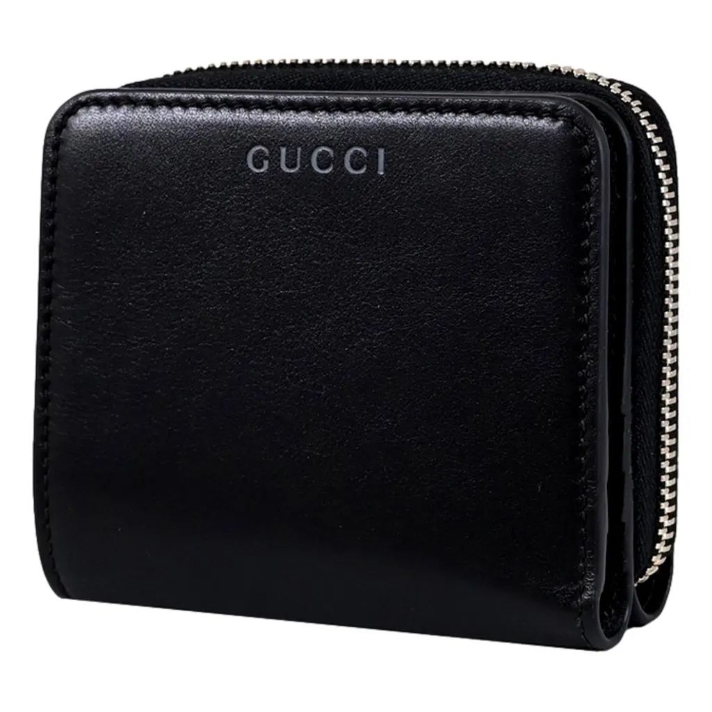 Gucci Black Patent Leather Zip-Around Wallet with Bamboo Pull Black Leather Never worn - Inside View