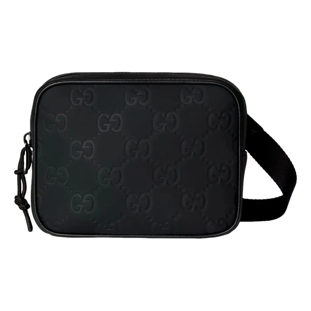 Gucci GG Rubber Effect Black Mini Crossbody Bag Black Leather Never worn - Front View