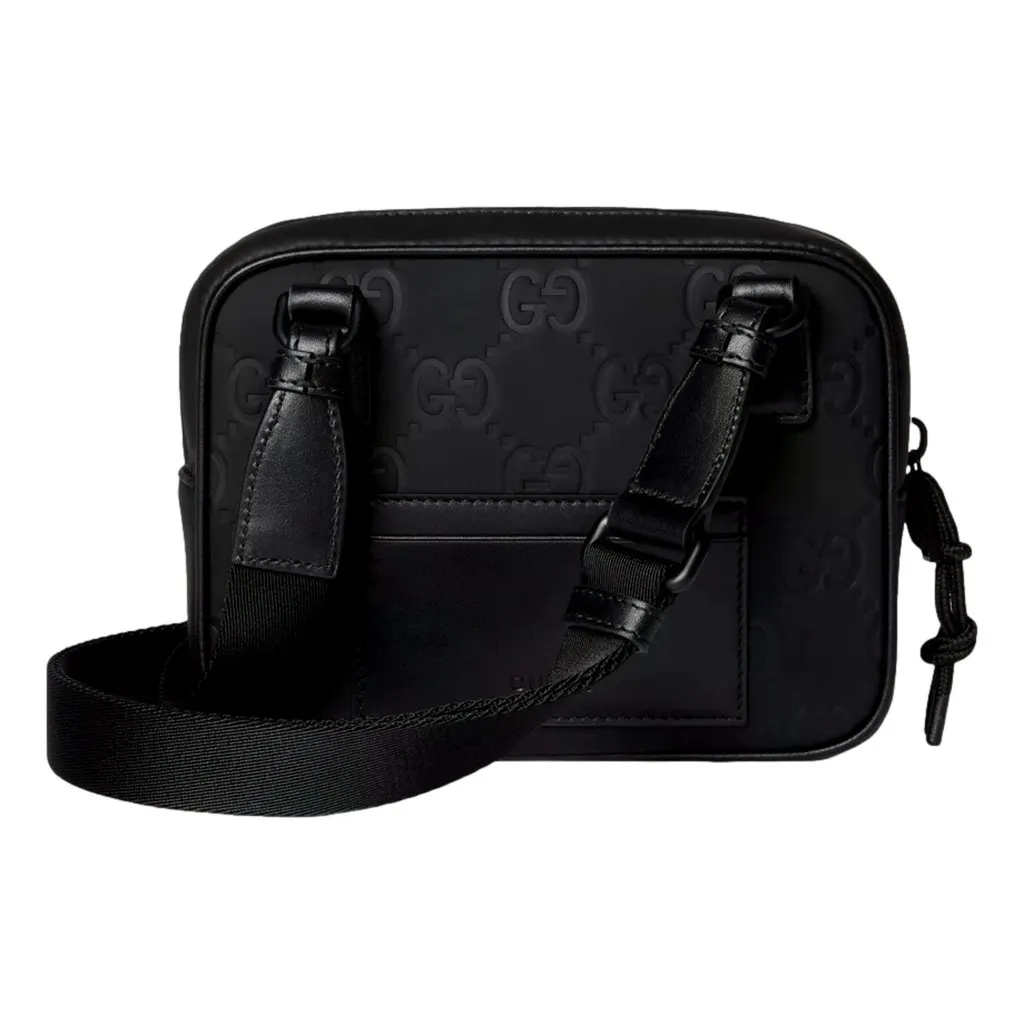 Gucci GG Rubber Effect Black Mini Crossbody Bag Black Leather Never worn - Inside View
