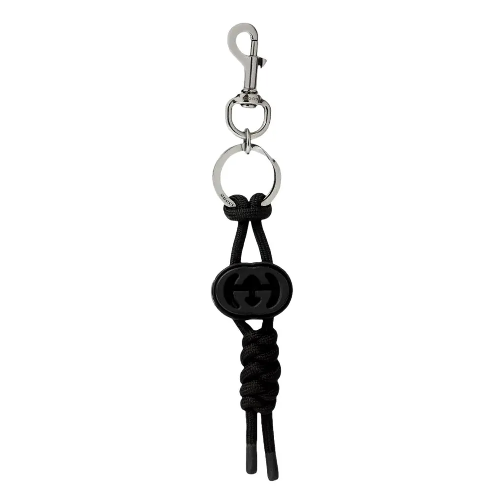 Gucci Interlocking G Rope Twist Keychain Charm in Black Black Leather Never worn - Front View