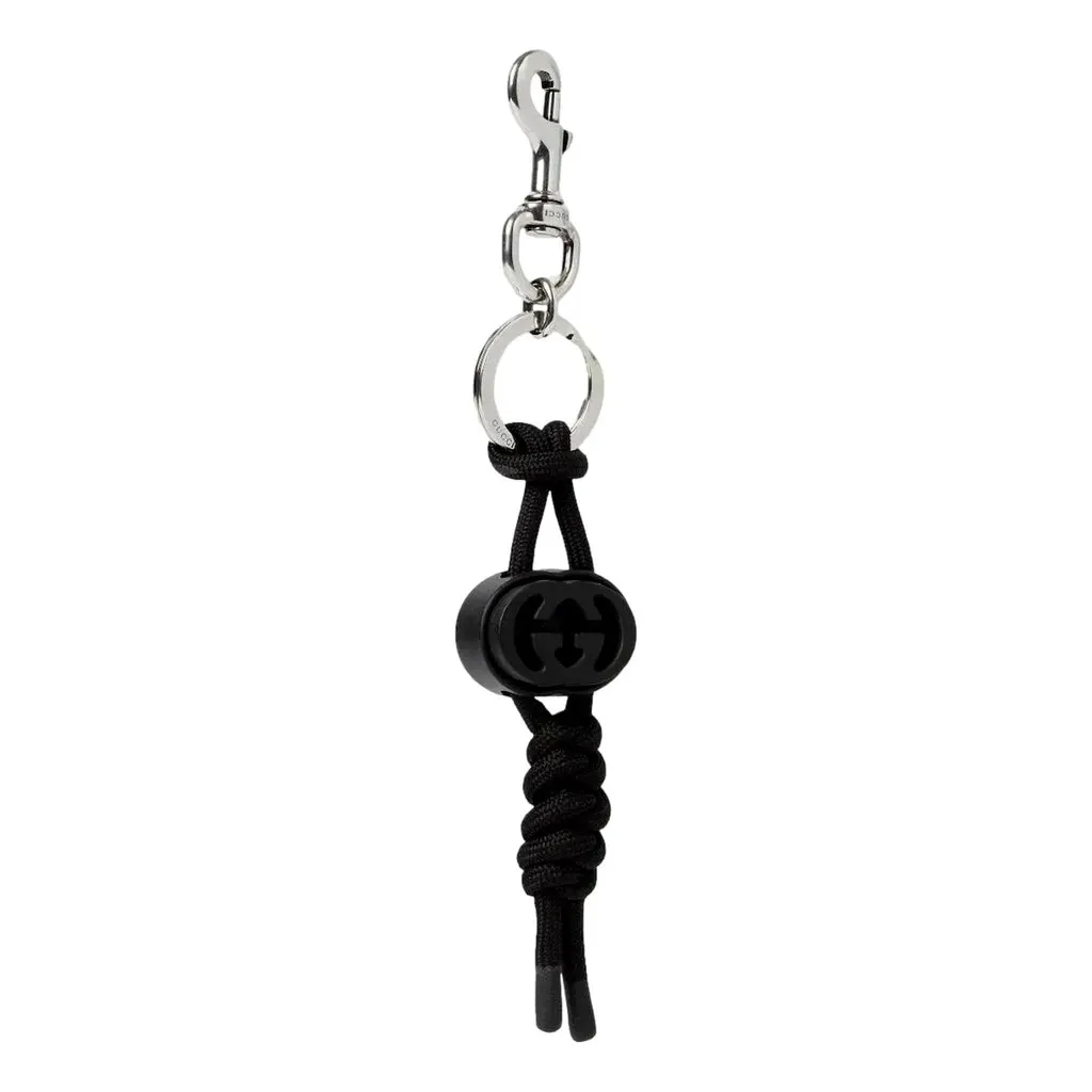 Gucci Interlocking G Rope Twist Keychain Charm in Black Black Leather Never worn - Back View