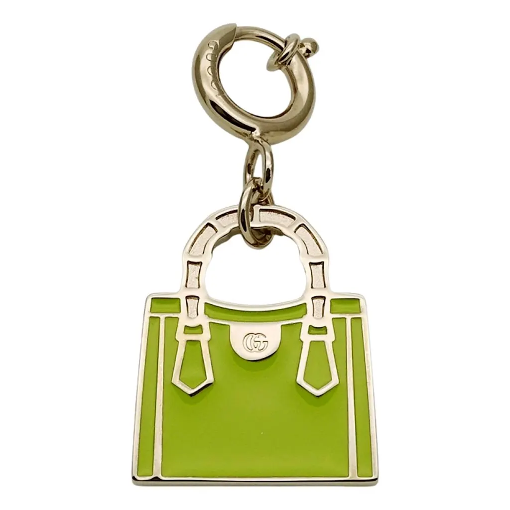 Gucci Bamboo Diana Metal Green Enamel Keychain Bag Charm Green Never worn - Front View