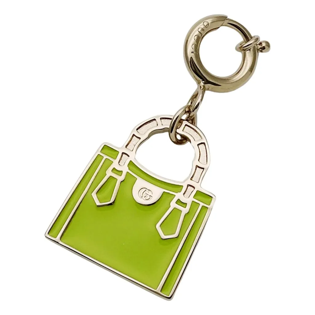 Gucci Bamboo Diana Metal Green Enamel Keychain Bag Charm Green Never worn - Back View