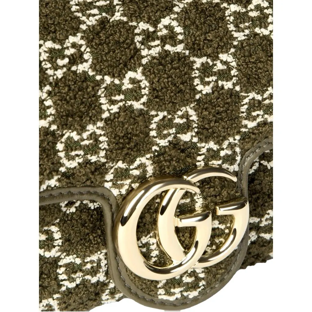 Gucci GG Marmont Olive Green Boucle Terry Chain Crossbody Bag Green Leather Never worn - Box View