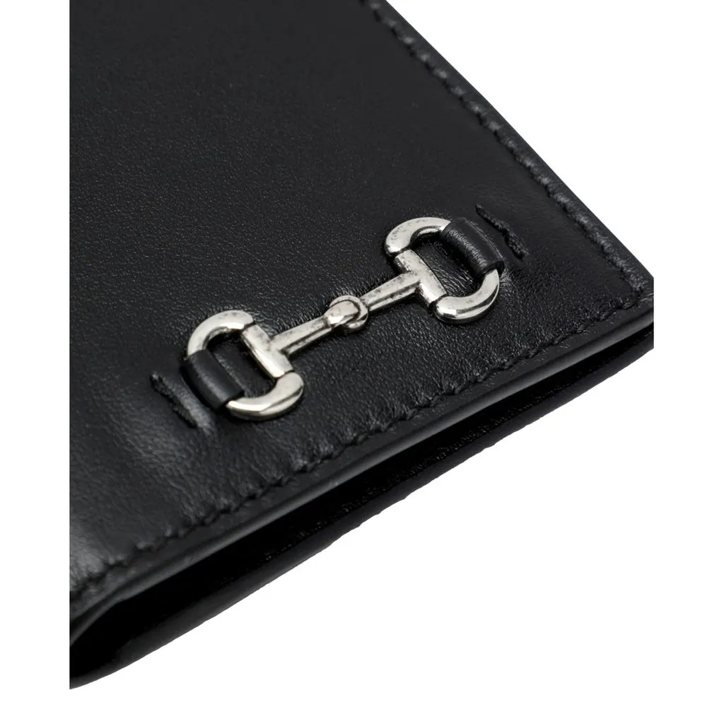 Gucci Horsebit Smooth Calfskin Leather Long Card Case Wallet in Black Black Leather Never worn - Model View