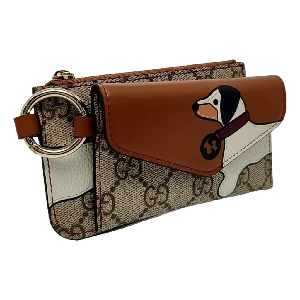 Gucci Dachshund GG Supreme Canvas Leather Brown Double Wallet Lanyard Brown Leather Never worn - Back View