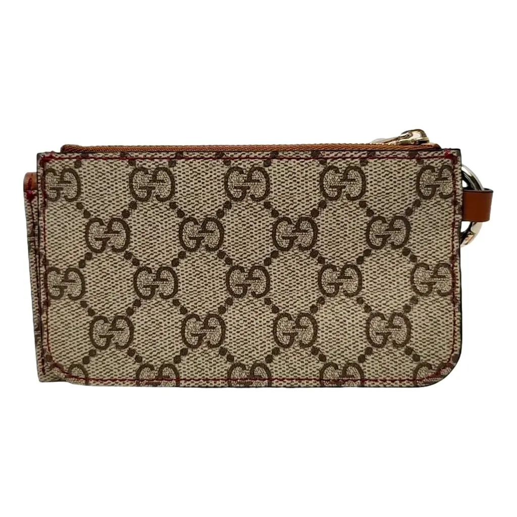 Gucci Dachshund GG Supreme Canvas Leather Brown Double Wallet Lanyard Brown Leather Never worn - Inside View
