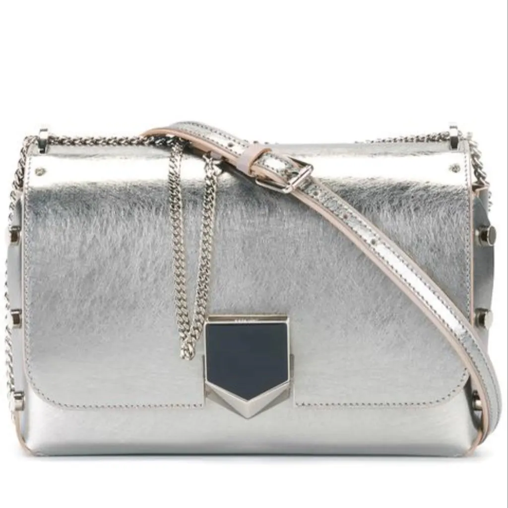 Jimmy Choo Metallic Silver Lockett Crossbody Shoulder Bag Black Leather Never worn - Back View