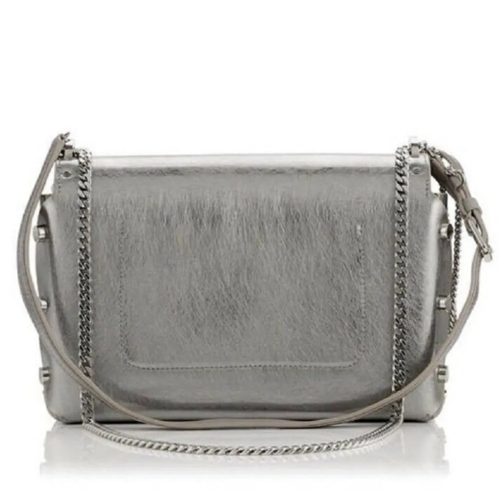 Jimmy Choo Metallic Silver Lockett Crossbody Shoulder Bag Black Leather Never worn - Inside View