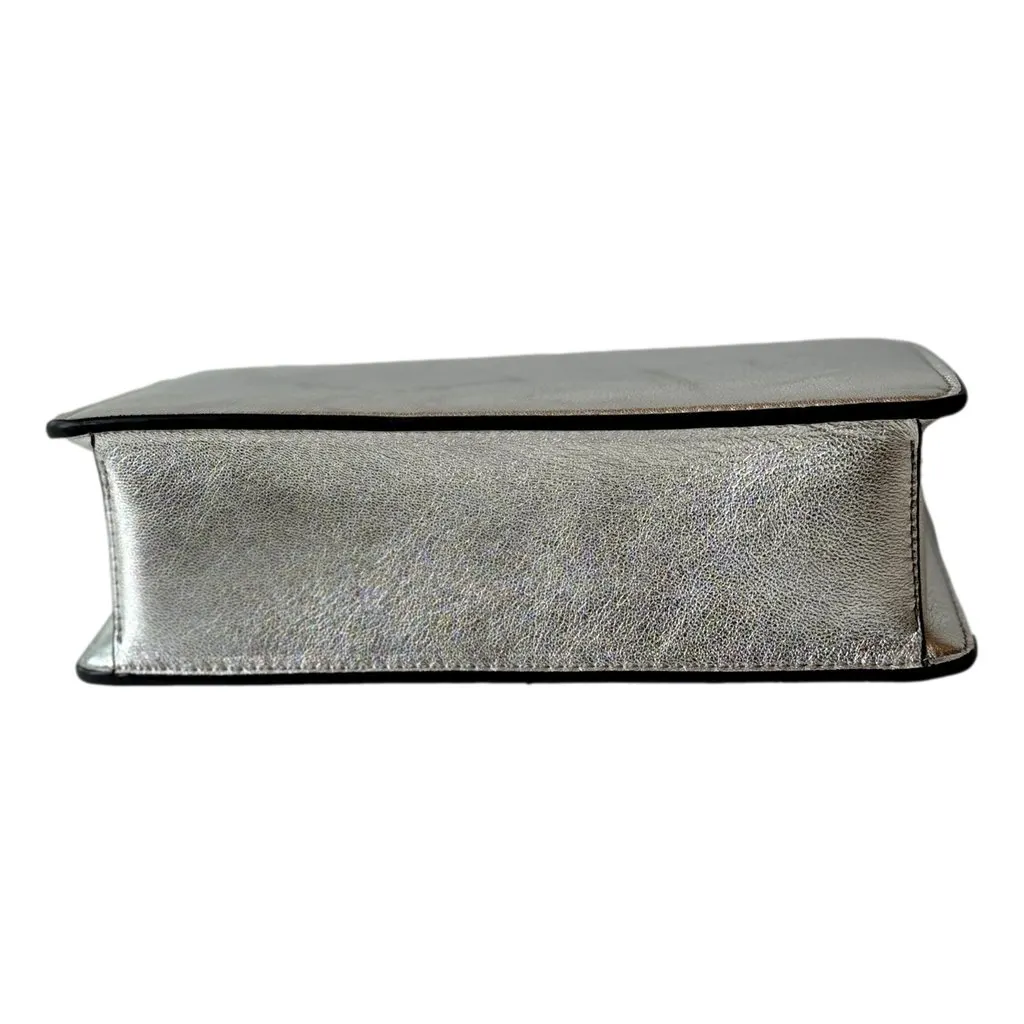 Jimmy Choo Kalina Crossbody Clutch Bag Crystal Logo Metallic Silver Silver Leather Never worn - Inside View