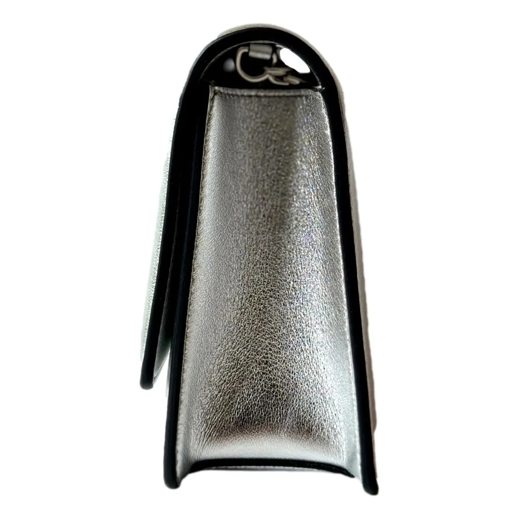 Jimmy Choo Kalina Crossbody Clutch Bag Crystal Logo Metallic Silver Silver Leather Never worn - Model View