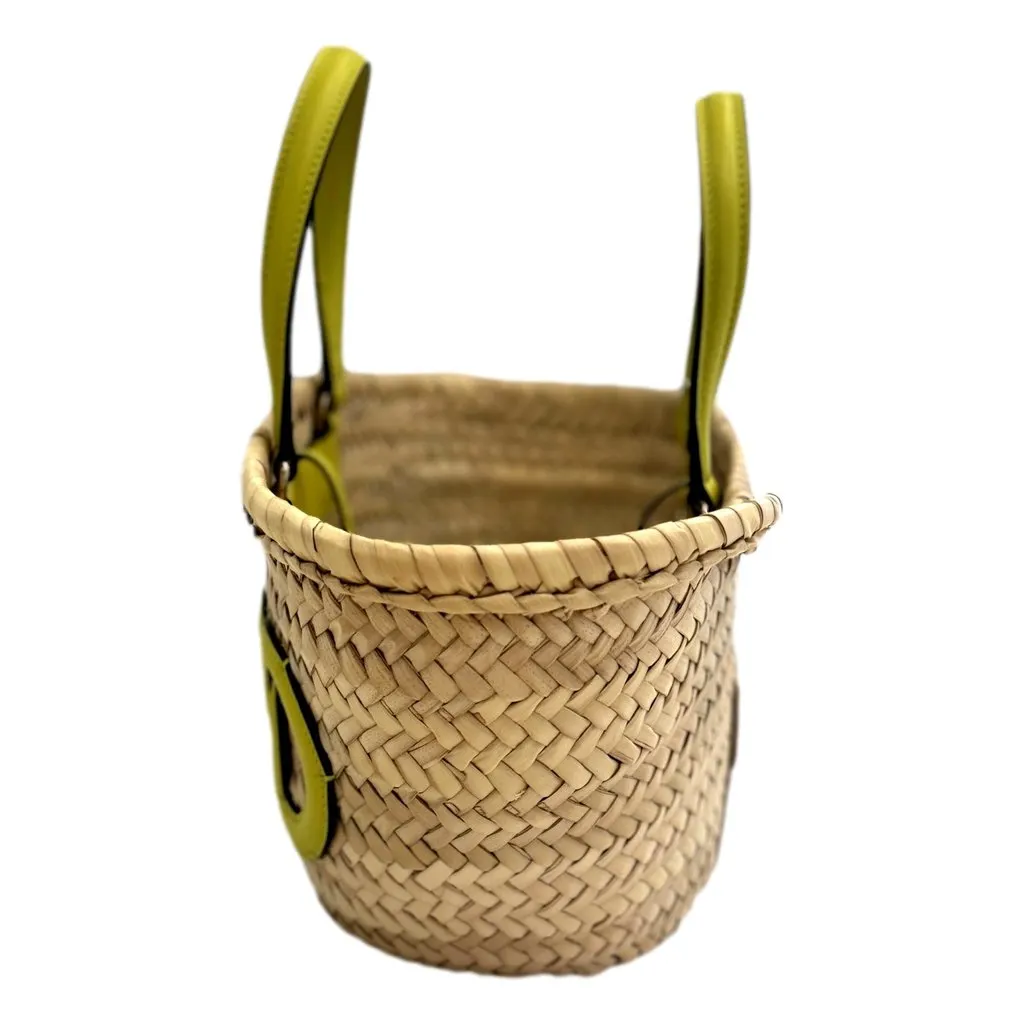 Jimmy Choo Logo Crossbody Tote Bag Natural Raffia Citron Yellow Trim Yellow Leather Never worn - Back View