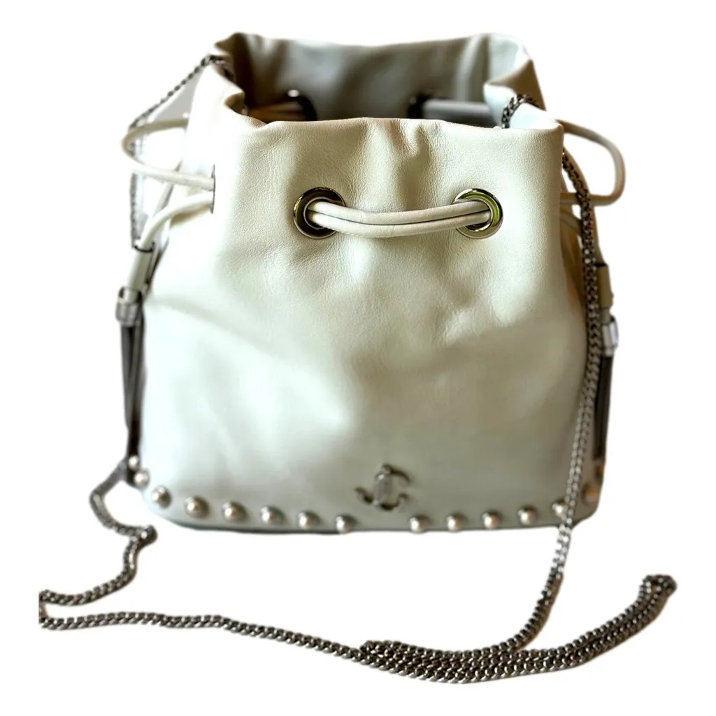 Jimmy Choo Marcheline Pearl Small Bucket Crossbody Bag Ivory White Leather Never worn - Back View